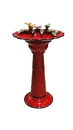 17 inch red metal birdbath
